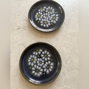 Set of two blue handmade ceramic small plates with floral print
